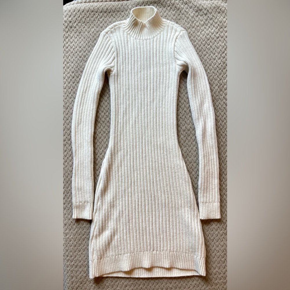 Hollister Cream Ribbed Sweater Mini Dress Extra Small